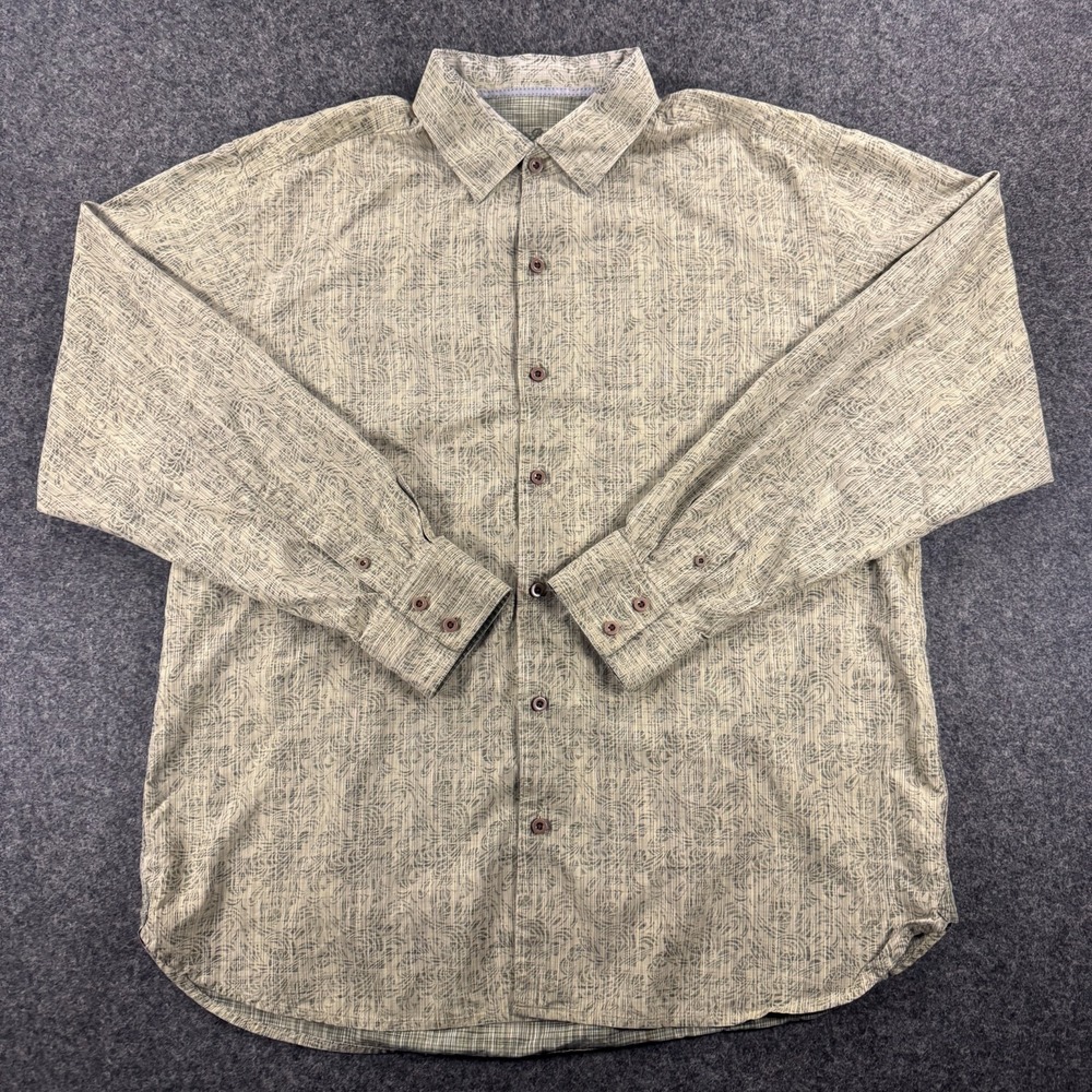 Tommy Bahama Button Up Shirt Green 100% Silk Textured Hawaiin Men's Size XL